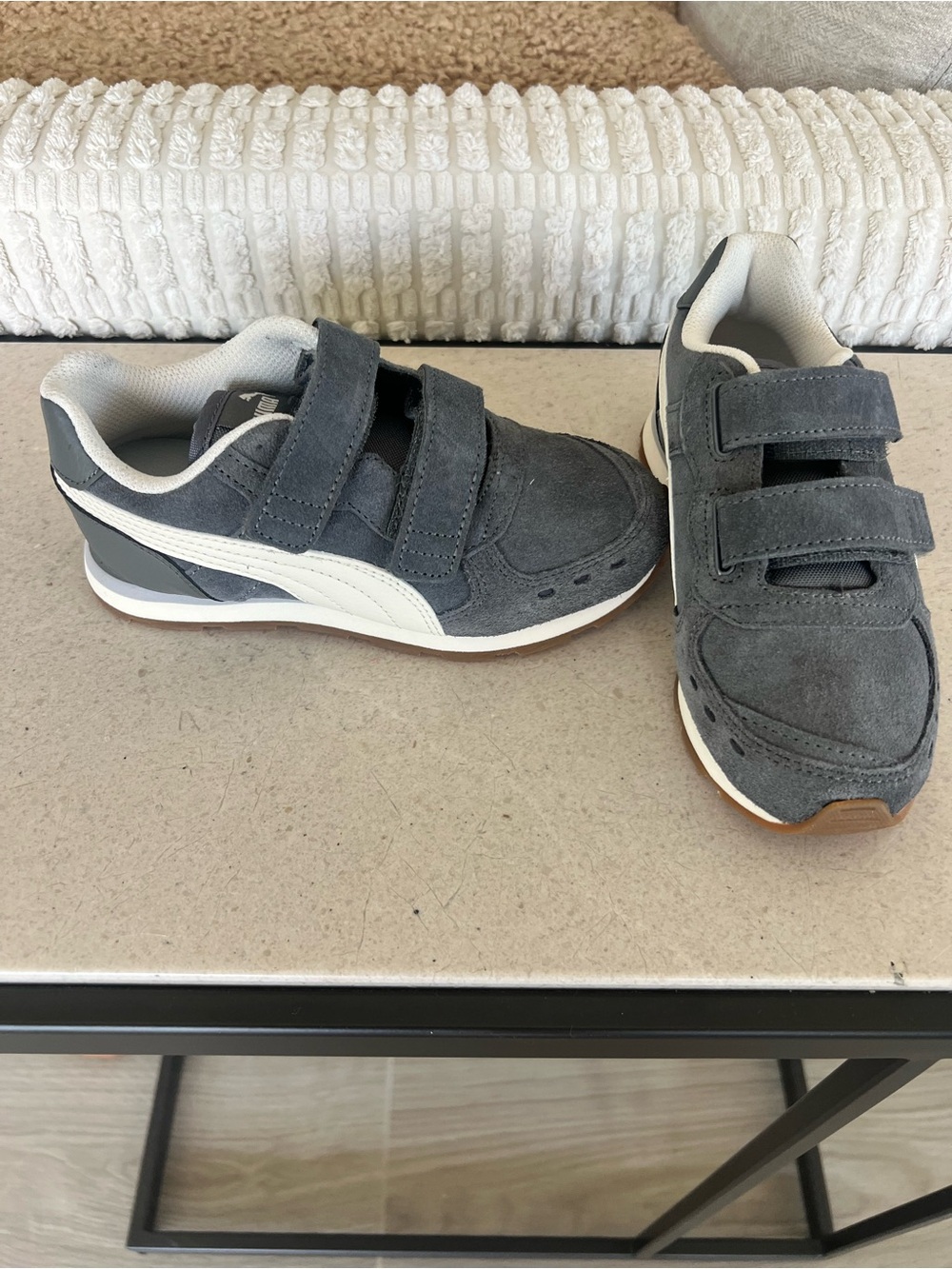 Puma Kids Vista V PS- Gray Suede Sneakers with Velcro